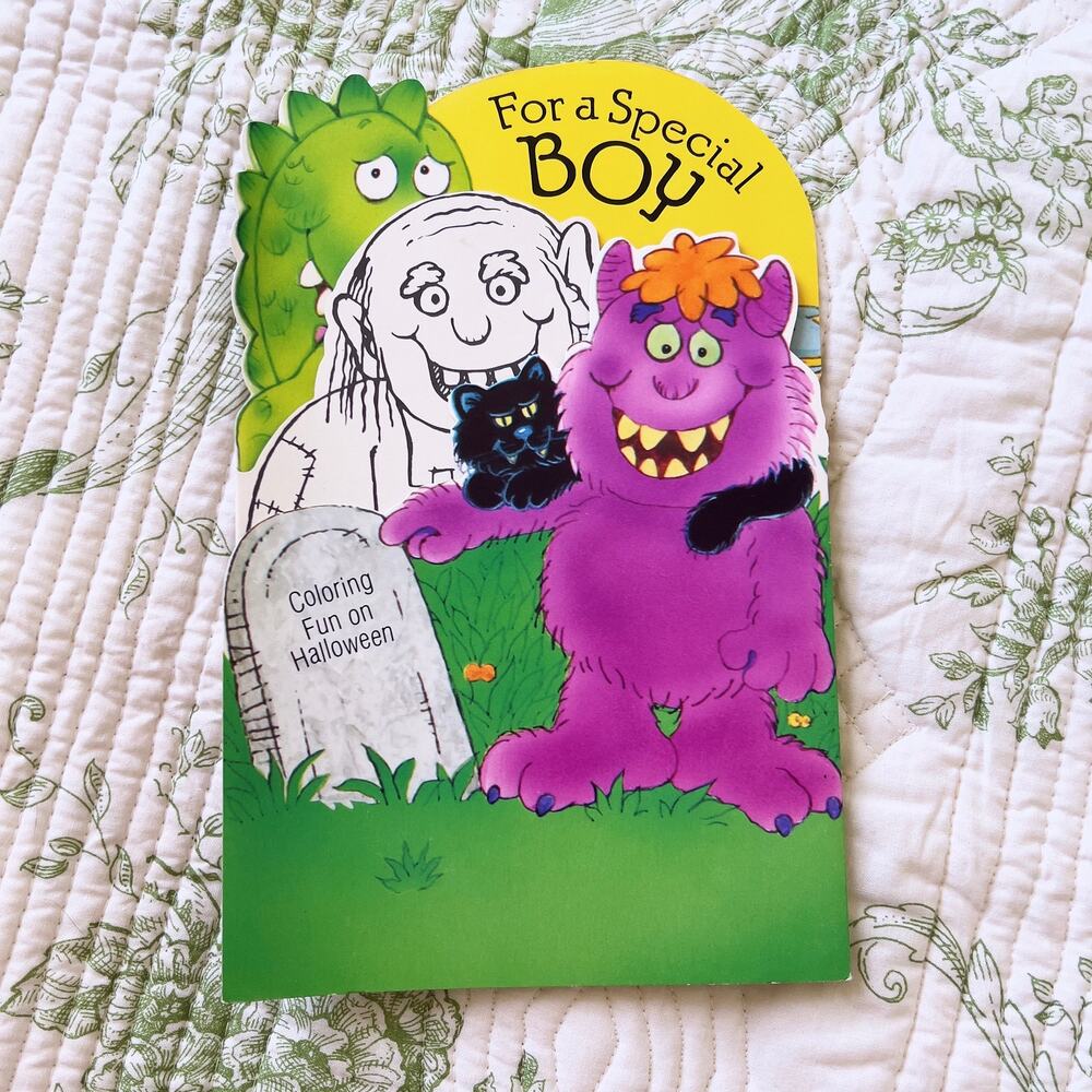 Vintage Halloween Greeting Card Monsters Coloring Page